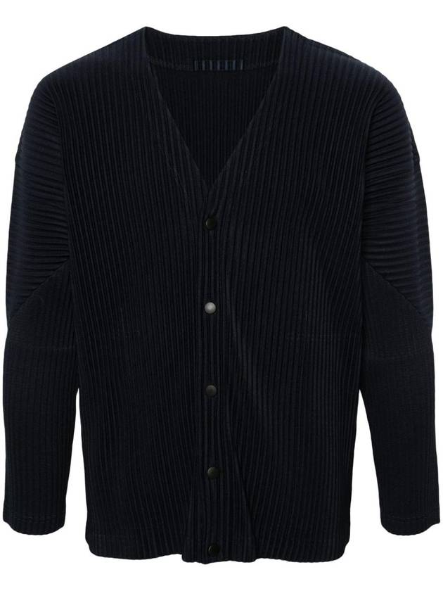 V-Neck Pleated Cardigan Navy - ISSEY MIYAKE - BALAAN 1