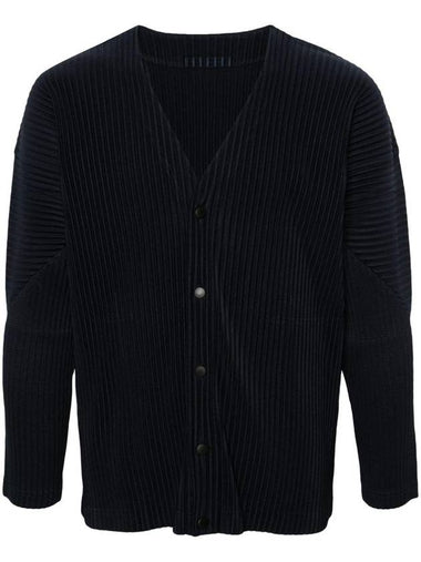 V-Neck Pleated Cardigan Navy - ISSEY MIYAKE - BALAAN 1