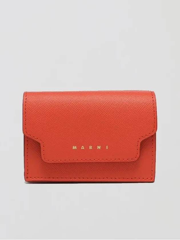 Saffiano Leather Trifold Half Wallet Red - MARNI - BALAAN 1