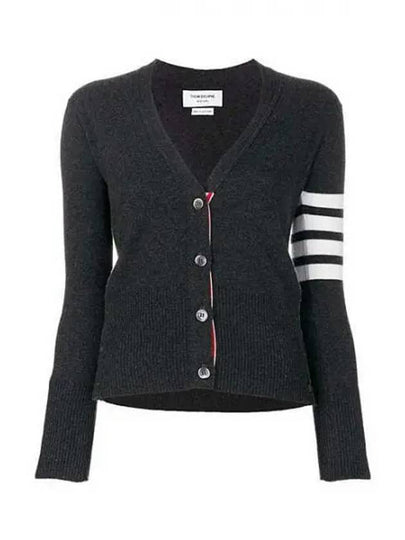 4-Bar V-Neck Cashmere Cardigan Dark Grey - THOM BROWNE - BALAAN 2