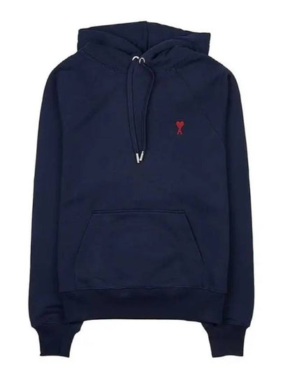 Embroidered Logo Organic Cotton Hoodie Navy - AMI - BALAAN 2