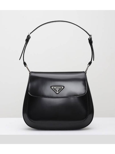 Cleo Brushed Leather Flap Shoulder Bag Black - PRADA - BALAAN 2