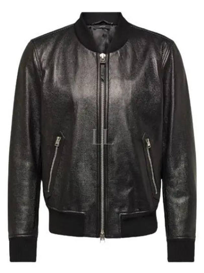 Grained Leather Two Way Zip Up Bomber Jacket Black - TOM FORD - BALAAN 2