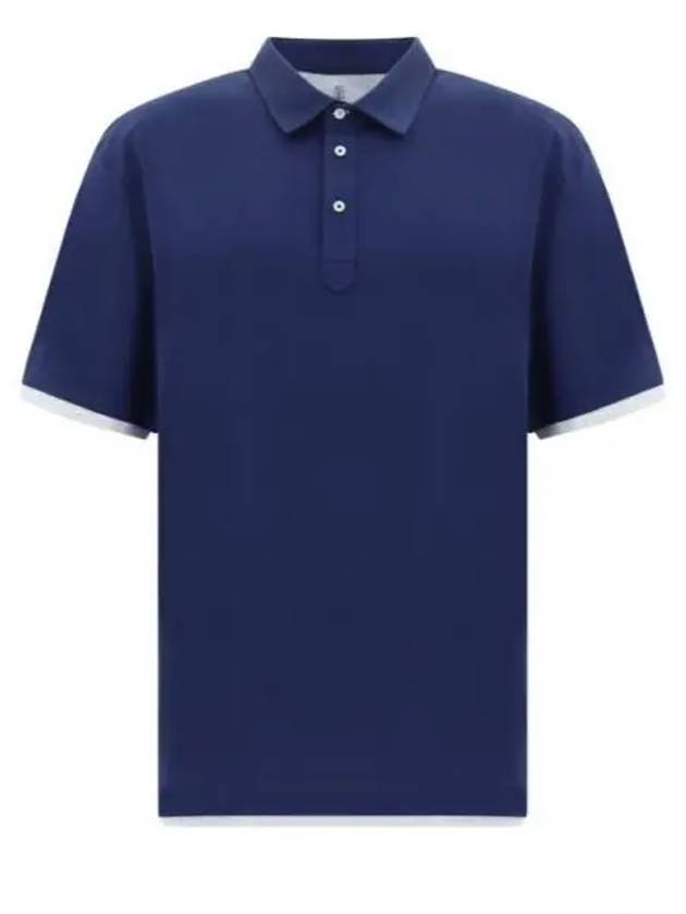 Layered Sleeve Detail Short Sleeve Polo Shirt Blue - BRUNELLO CUCINELLI - BALAAN 2