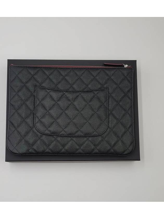 Medium Classic Clutch Bag Caviar Leather & Silver Black - CHANEL - BALAAN 3