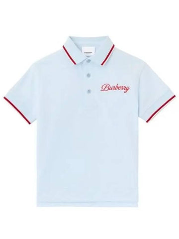 Kids Logo Collar Short Sleeve T Shirt Pale Blue 8058378 Outlet Italy - BURBERRY - BALAAN 1