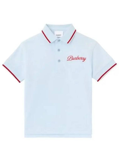 Kids Logo Collar Short Sleeve T Shirt Pale Blue 8058378 Outlet Italy - BURBERRY - BALAAN 1