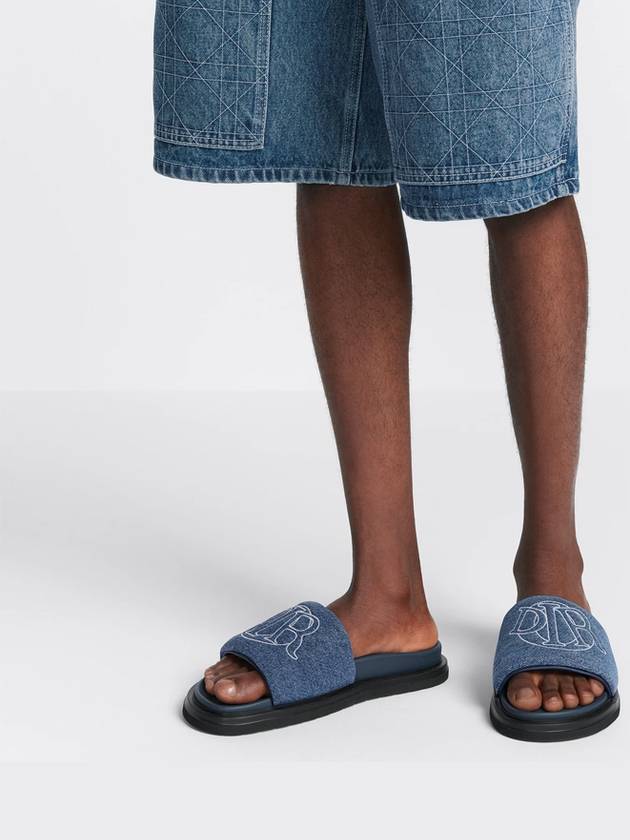 Blue Quilted Denim Aqua Mule Slippers - DIOR - BALAAN 5