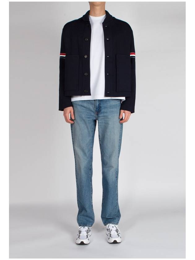 Single Breasted Button Cotton Jacket Navy - THOM BROWNE - BALAAN 5