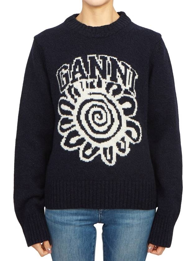 Women's Graphic O-neck Knit Top Sky Capton - GANNI - BALAAN 2