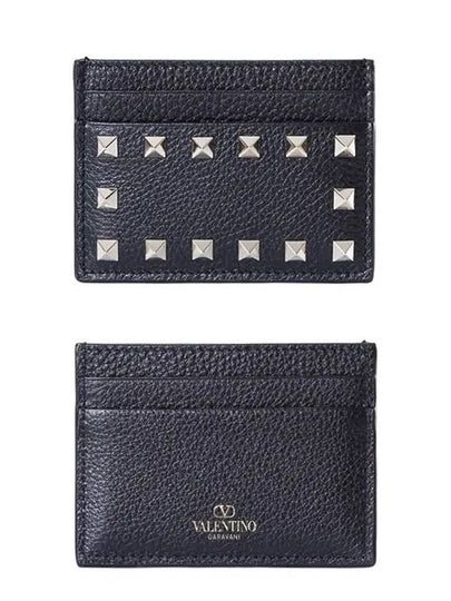 Rockstud Leather Card Wallet Black - VALENTINO - BALAAN 2