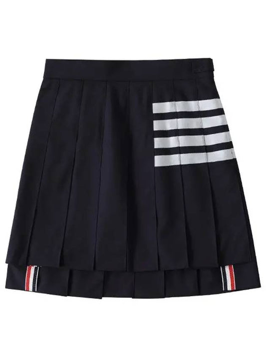 4 Bar Plain Weave Mini Pleated Skirt Navy - THOM BROWNE - BALAAN 2