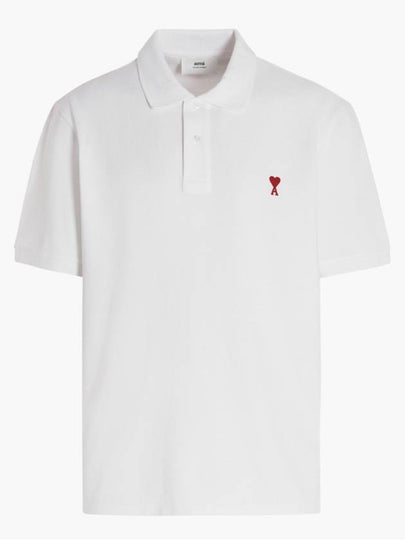 Small Heart Logo Polo Shirt White - AMI - BALAAN 2