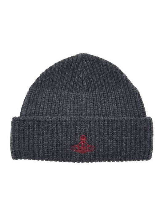 Embroidered Logo Wool Beanie Grey - VIVIENNE WESTWOOD - BALAAN 1