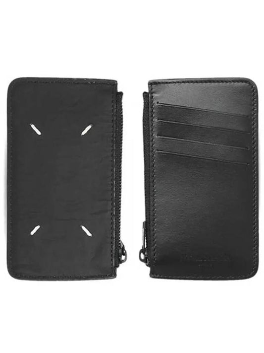 Wrinkle Smooth Leather Zipper Card Wallet Black - MAISON MARGIELA - BALAAN 2