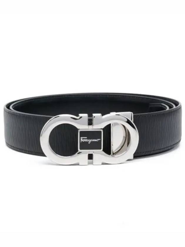 Double Gancini Reversible Leather Belt Black - SALVATORE FERRAGAMO - BALAAN 2