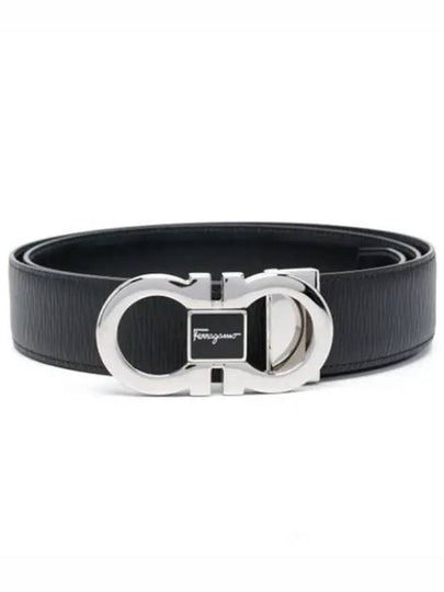 Double Gancini Reversible Leather Belt Black - SALVATORE FERRAGAMO - BALAAN 2