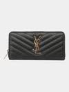 Matelasse Monogram Zipper Around Long Wallet Black - SAINT LAURENT - BALAAN 4