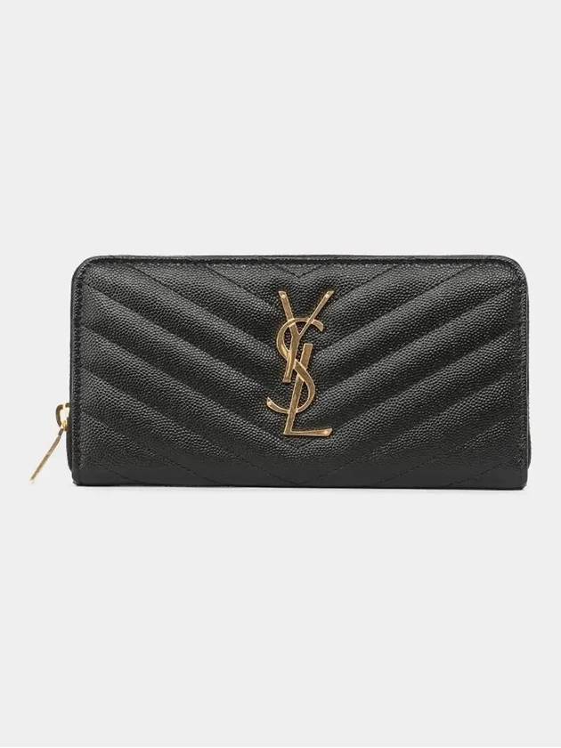 Matelasse Monogram Zipper Around Long Wallet Black - SAINT LAURENT - BALAAN 4