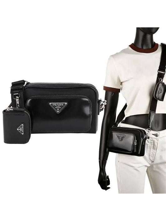 Re-Nylon Brushed Leather Shoulder Bag Black - PRADA - BALAAN 2