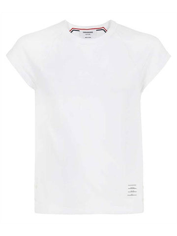 Men's Raglan Three-Stripe Tab White Short Sleeve T-Shirt - THOM BROWNE - BALAAN 1