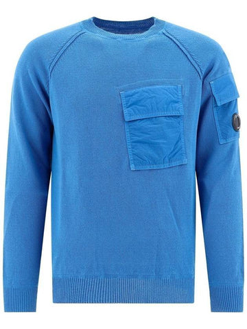 Men's Lens Wappen Pocket Cotton Knit Top Blue - CP COMPANY - BALAAN 1