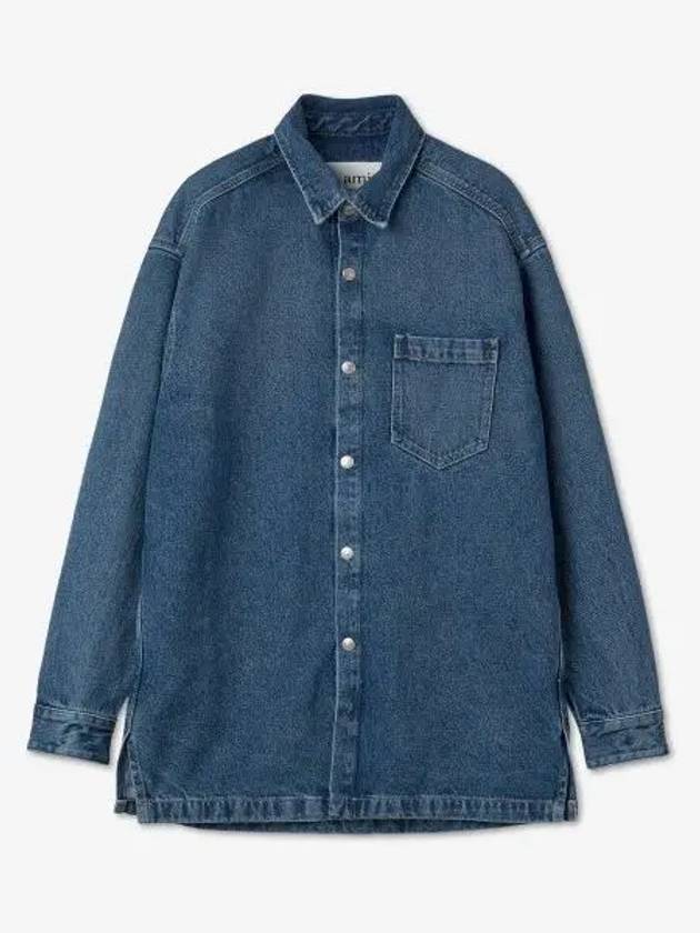 Paris Print Overshirt Vintage Blue UJK221DE0001480 - AMI - BALAAN 1