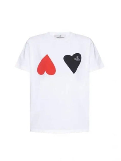 Logo Double Heart Print Short Sleeve T-Shirt White - VIVIENNE WESTWOOD - BALAAN 2