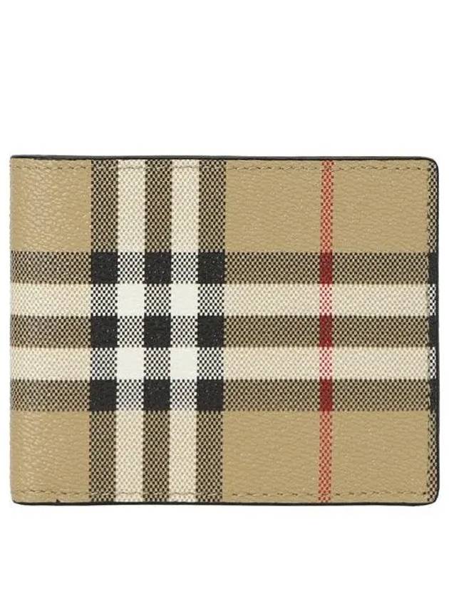 Check Slim Bifold Leather Halfwallet Beige - BURBERRY - BALAAN 2