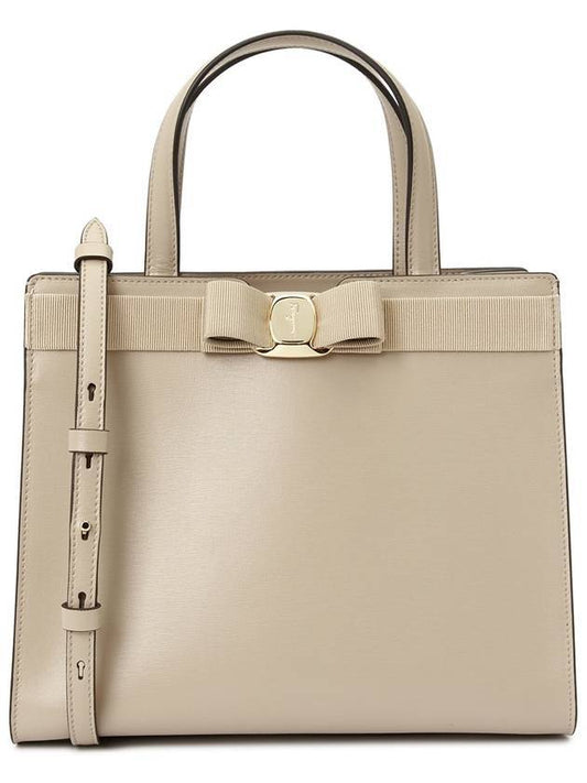 Vara Bow Top Handle Tote Bag Beige - SALVATORE FERRAGAMO - BALAAN 1