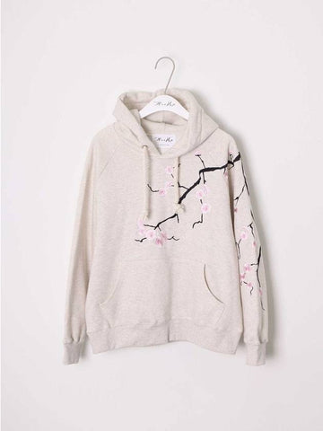 Cherry Blossom Embroidery Raglan Napping Hoodie Ivory - ASIHA - BALAAN 1