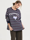 Flower Stripe T Shirt Navy - SORRY TOO MUCH LOVE - BALAAN 4