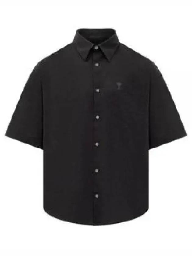 Embroidered Logo Short Sleeve Shirt Black - AMI - BALAAN 2