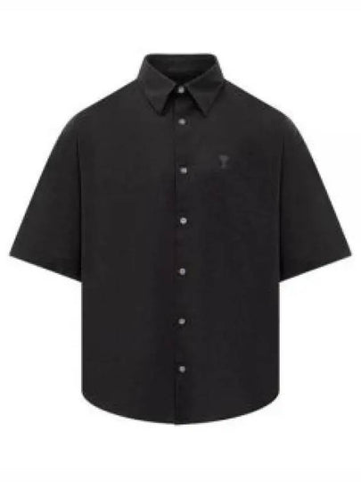 Embroidered Logo Short Sleeve Shirt Black - AMI - BALAAN 2