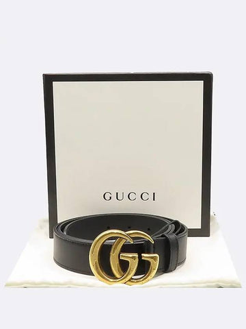 414516 Black leather GG gold plated Marmont unisex belt size 90 - GUCCI - BALAAN 1