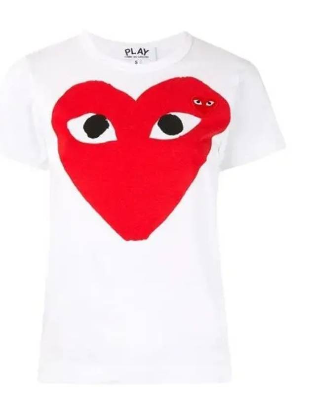 Play AZ T025 Red Double Heart Logo Short Sleeve T Shirt 1027014 - COMME DES GARCONS - BALAAN 1