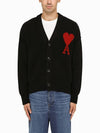 Heart Logo V Neck Wool Cardigan Black - AMI - BALAAN 4