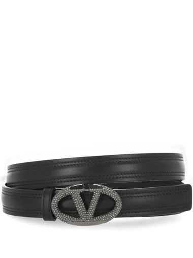 Garavani V Logo Signature Leather Belt Black - VALENTINO - BALAAN 1