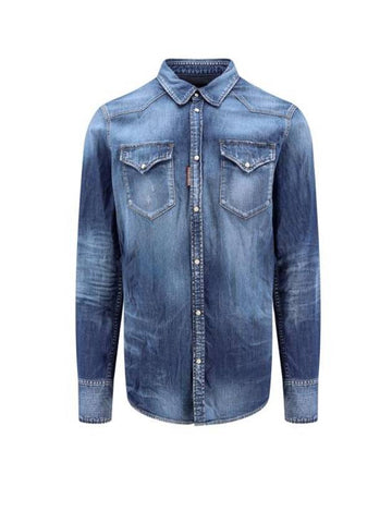 Denim Long Sleeve Shirt Blue - DSQUARED2 - BALAAN 1