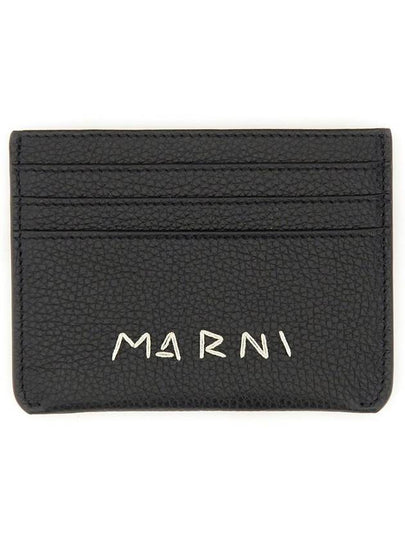 Embroidered Logo Leather Card Wallet Black - MARNI - BALAAN 2