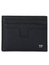 Gold TF Logo Leather Card Wallet Navy - TOM FORD - BALAAN.