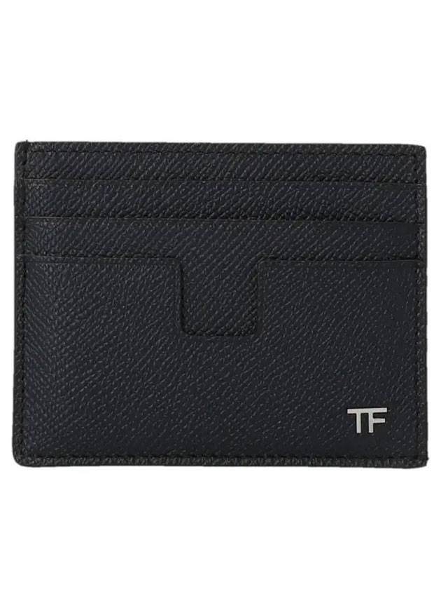 Gold TF Logo Leather Card Wallet Navy - TOM FORD - BALAAN.