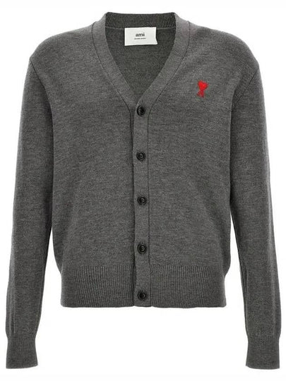 Small Heart Logo Wool Merino Cardigan Grey - AMI - BALAAN 2