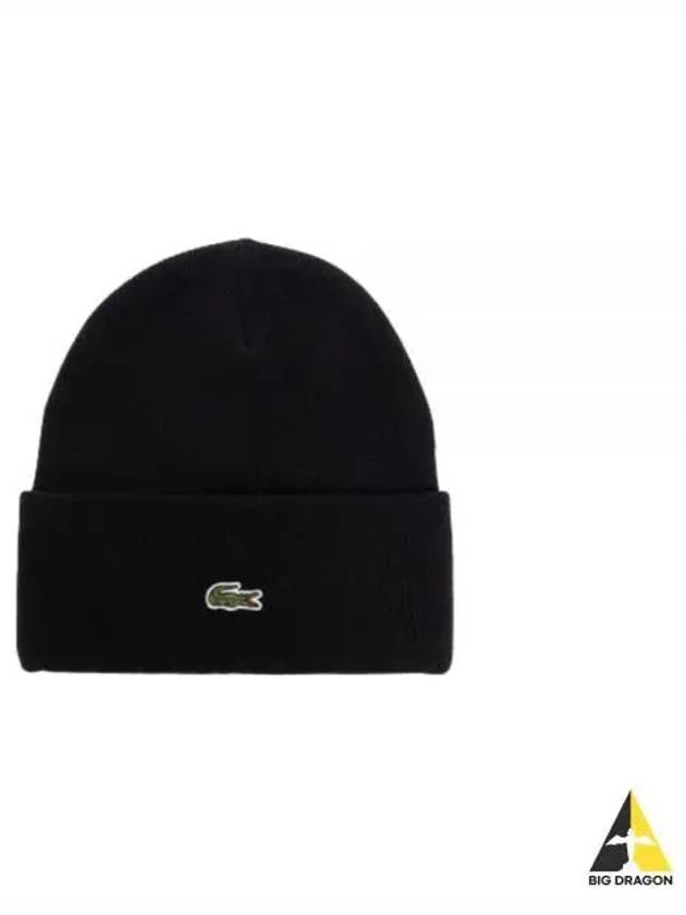 Ribbed Wool Beanie Black - LACOSTE - BALAAN 2