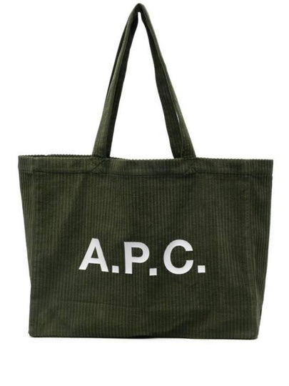 Lou Logo Print Horizontal Corduroy Tote Bag Forest Green - A.P.C. - BALAAN 2