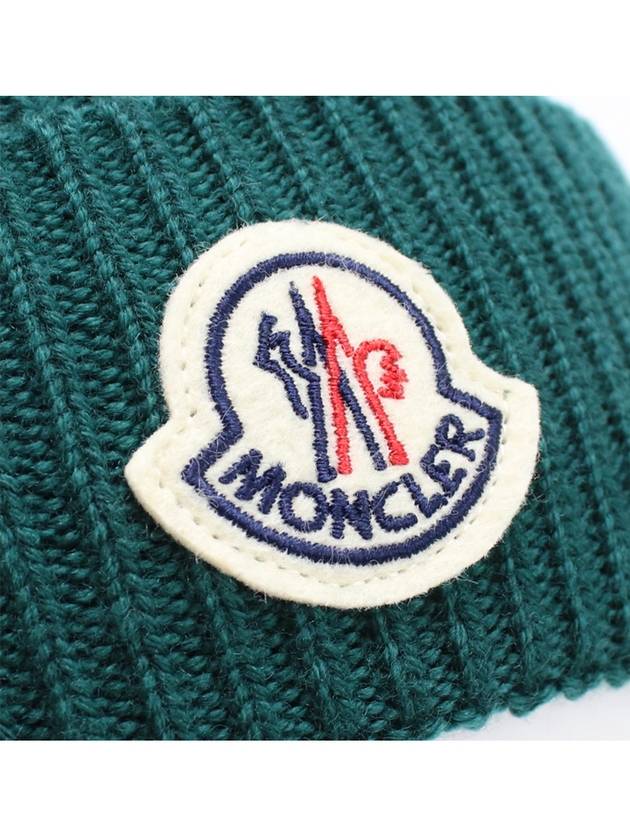 Logo Patch Wool Beanie Green - MONCLER - BALAAN 7