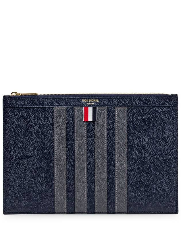 4-Bar Leather Small Clutch Bag Navy - THOM BROWNE - BALAAN 2