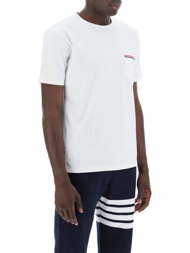 Men's Medium Weight Jersey Tipped Pocket Crewneck Short Sleeve T-Shirt White - THOM BROWNE - BALAAN 3