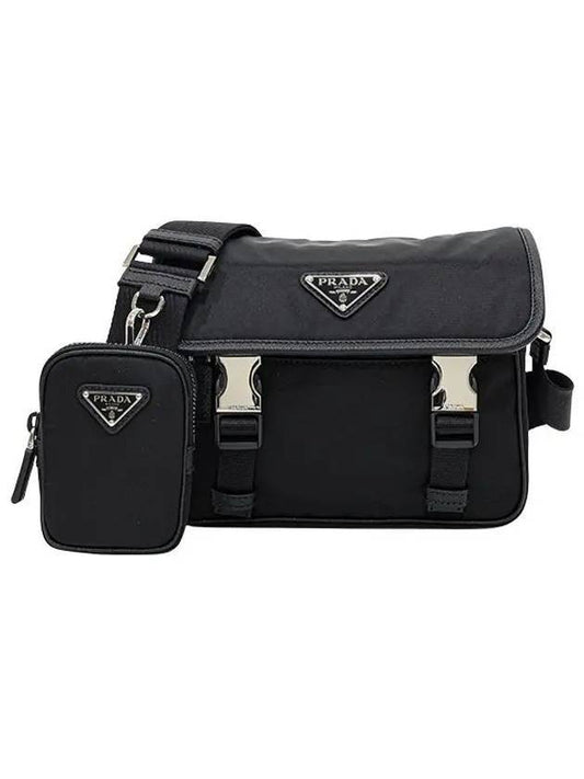 Triangle Logo Re-Nylon Saffiano Leather Cross Bag Black - PRADA - BALAAN 1