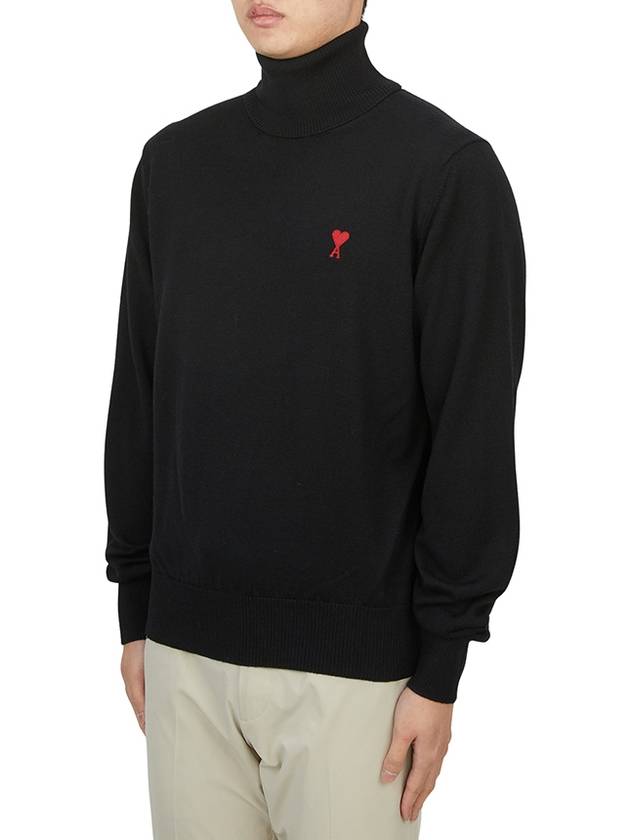 Men's Heart Logo Wool Turtleneck Black - AMI - BALAAN 3